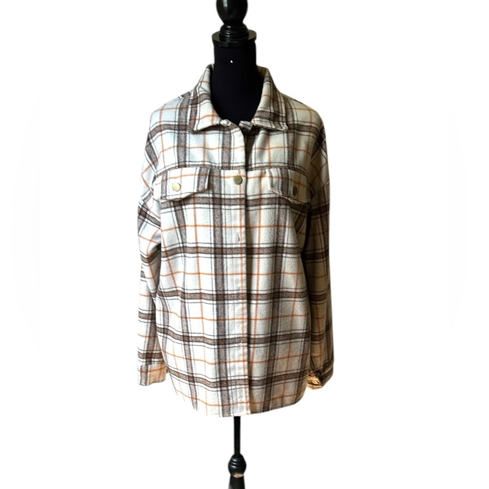 Plaid Women's Jacket - Cream and Brown